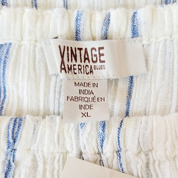 Vintage America Blues Off White & Blue Striped Two Way Neckline Blouse Size XL - Picture 5 of 9